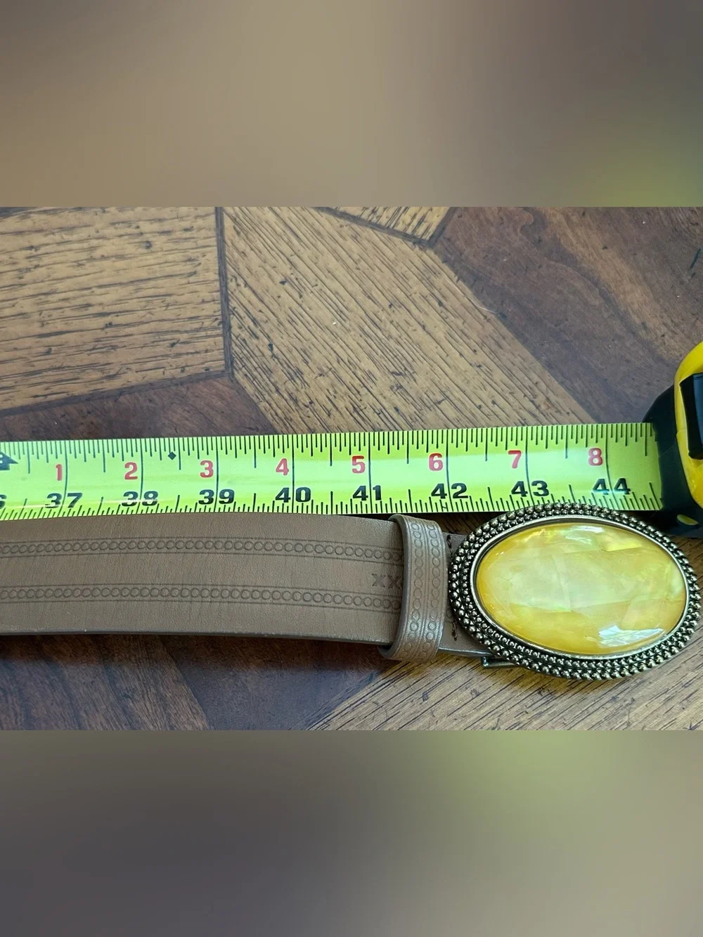 Wide Leather Belt w/ Amber Stone Buckle‎ Boho Large